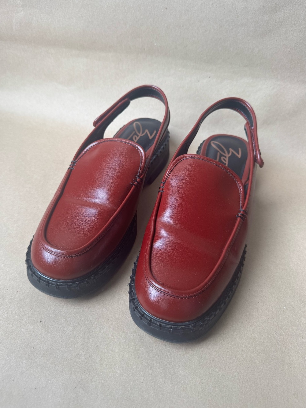 Men's Leather Slingback Loafers in Deep Red
